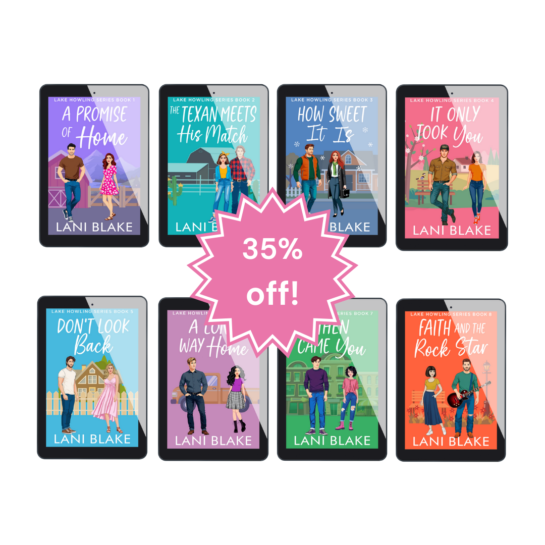 A promotional image featuring a series of e-book covers for the Lake Howling series by Lani Blake. The covers display various titles and characters, with a central '35% off!' badge.